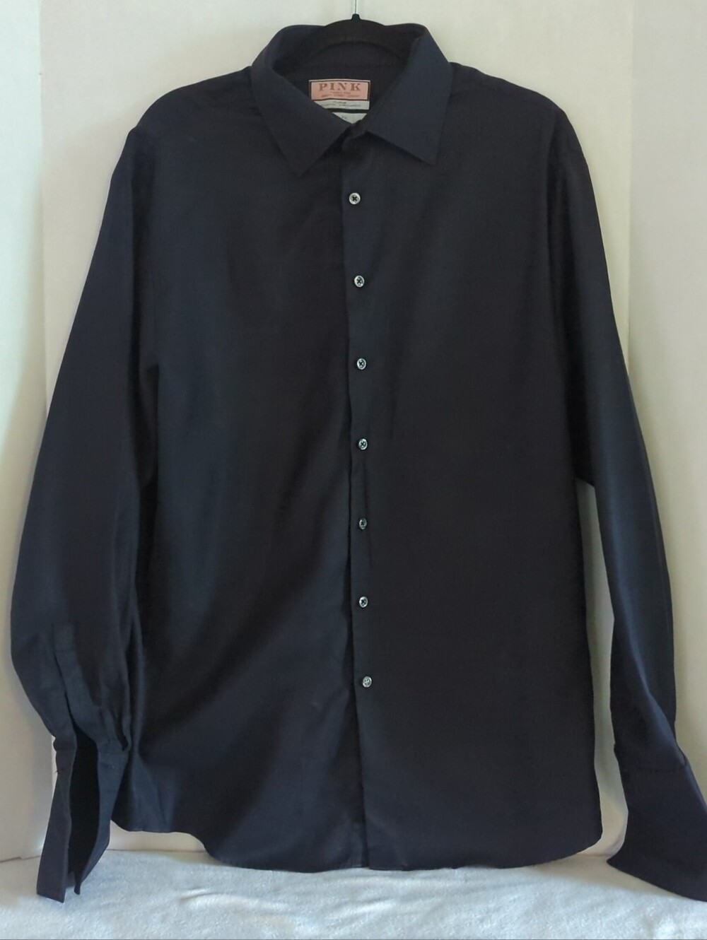 Pink Thomas Pink Black Slim Fit French Cuff Button-up Shirt Size 17 1/2